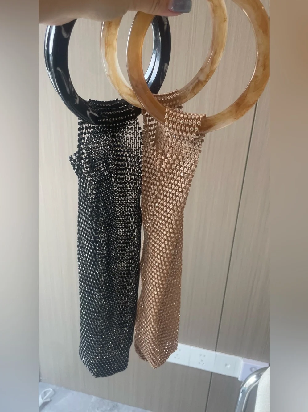 NWOT Rhinestone Beaded Wine Bottle Bag with Handle Ring - Black or Gold